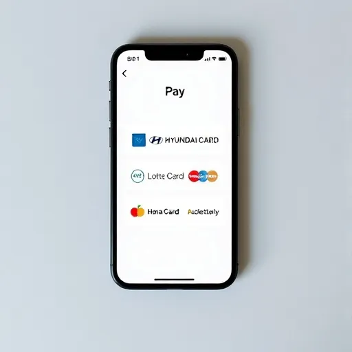 아이폰 화면에 애플페이 월렛이 열려 있고, 현대카드, 롯데카드, 하나카드 로고가 나열되어 선택 가능한 카드사들을 명확히 보여줍니다. 다양한 카드를 등록하여 사용할 수 있음을 강조하는 레이아웃입니다.