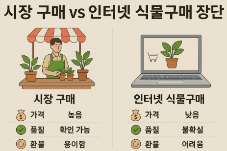 시장 구매 vs 인터넷 식물구매 장단점 비교 사진
