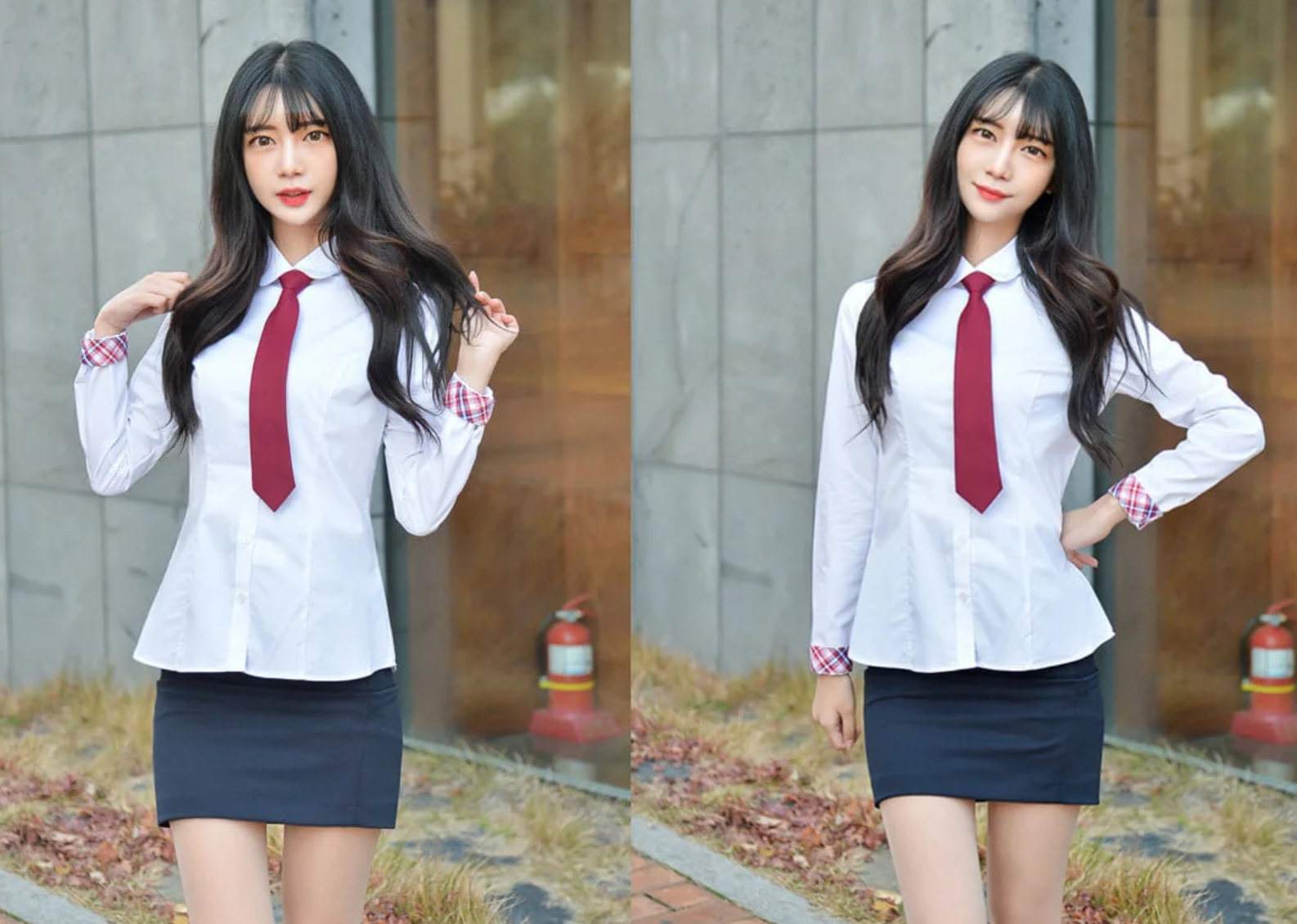 둥근카라 체크 교복 셔츠