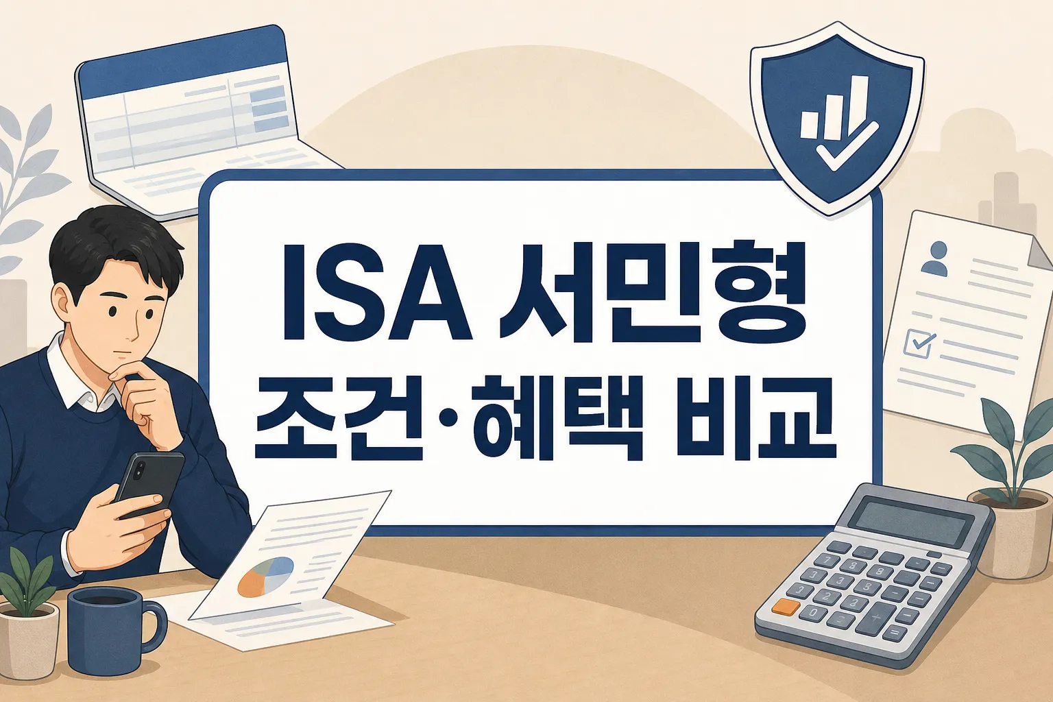 ISA 계좌 서민형 조건&middot;혜택 비교를 시작하기 전에 가입 대상과 절세 차이를 함께 확인하도록 안내하는 썸네일 이미지
