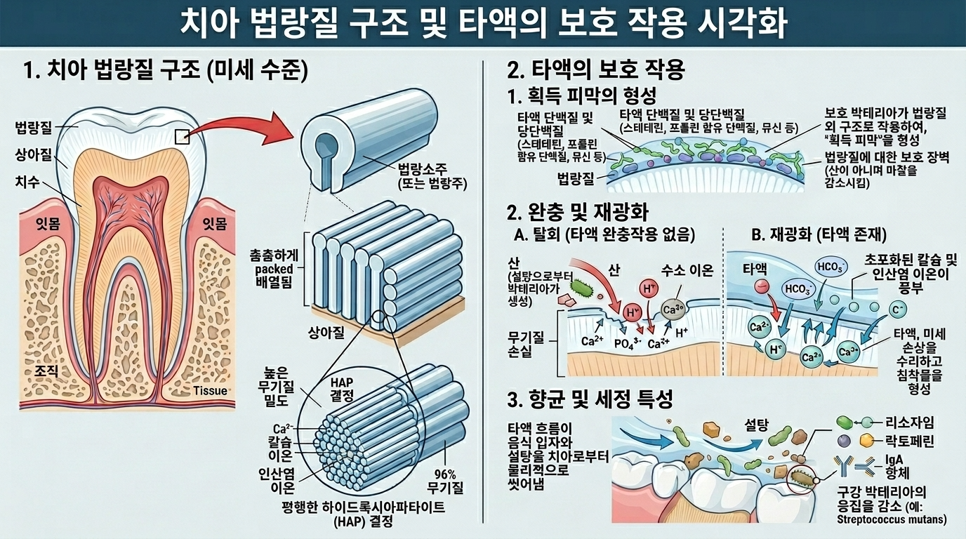 치아 법랑질 구조를 설명하는 인포그래픽