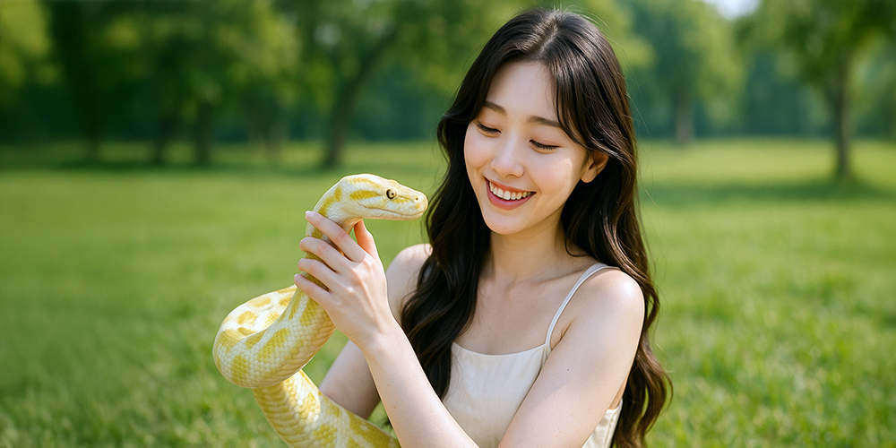 꿈에서 큰 뱀을 귀여워 하는 여성
