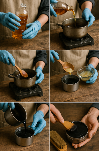 폐식용유로 재활용하여 구두약만드는 모습