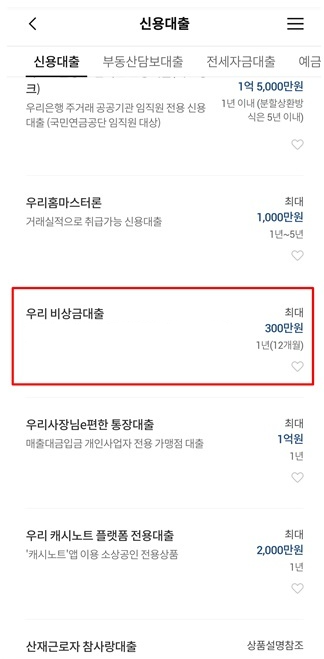 우리은행 비상금대출