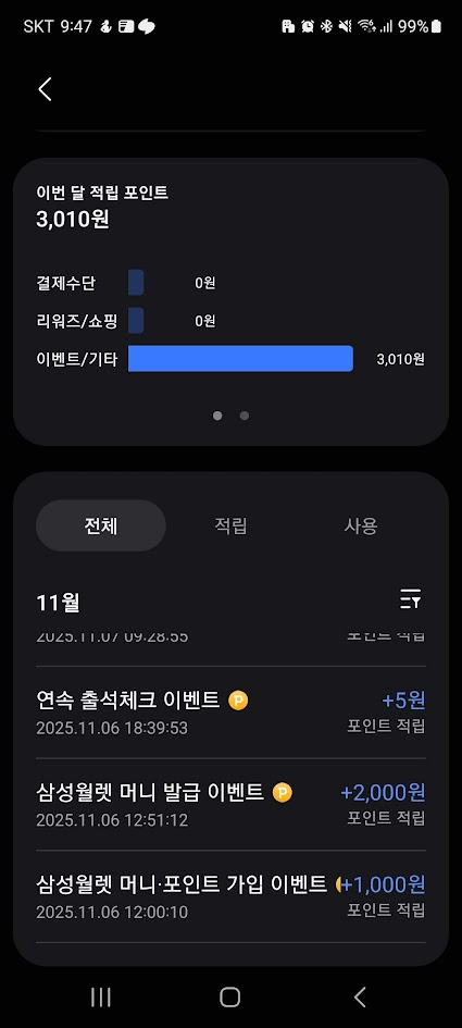 포인트 적립 현황