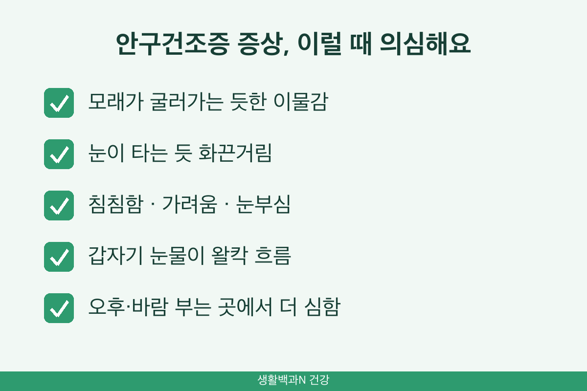안구건조증 증상 체크 이물감 화끈거림 눈물 과다 오후 악화