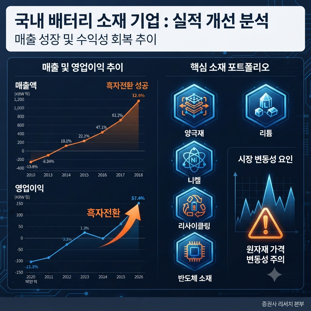 에코프로의 흑자전환과 2026년 실적 흐름을 보여주는 재무 분석 인포그래픽