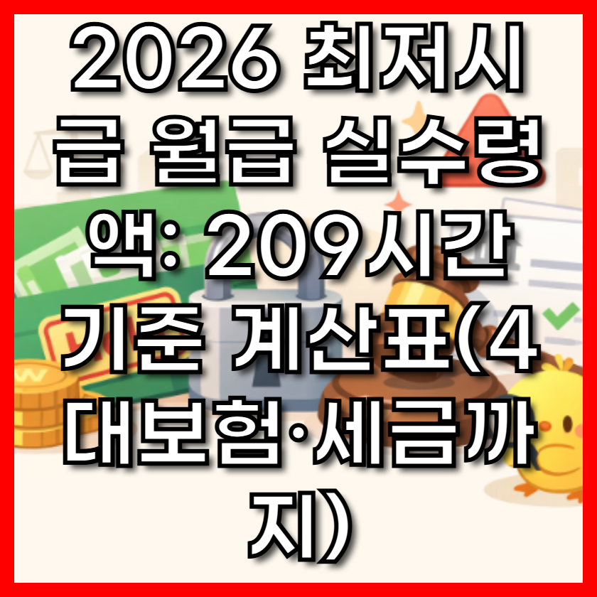 2026 최저시급 월급 실수령액: 209시간 기준 계산표(4대 보험&middot;세금까지)