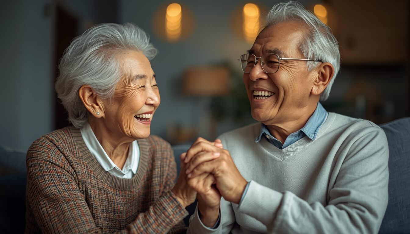 치아 치료 후 행복하게 웃고 있는 어르신 부부