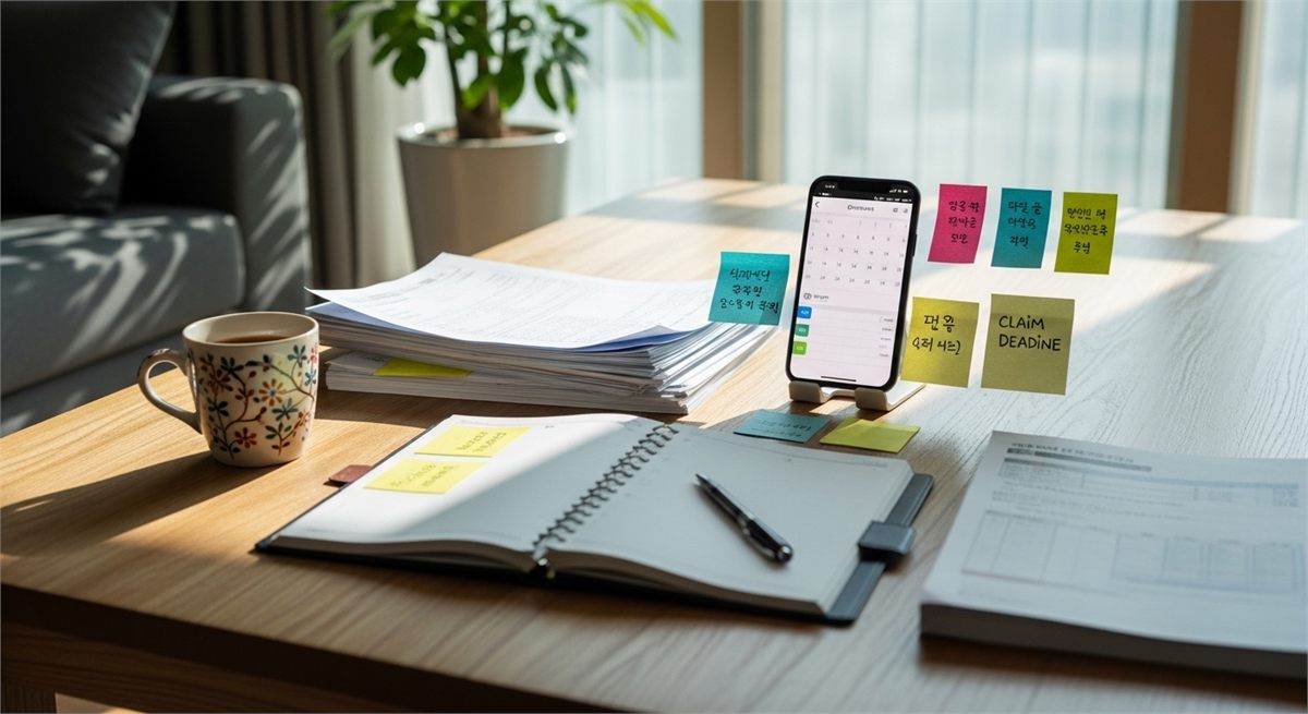 가족이 함께 청구기한을 확인하는 실내 장면