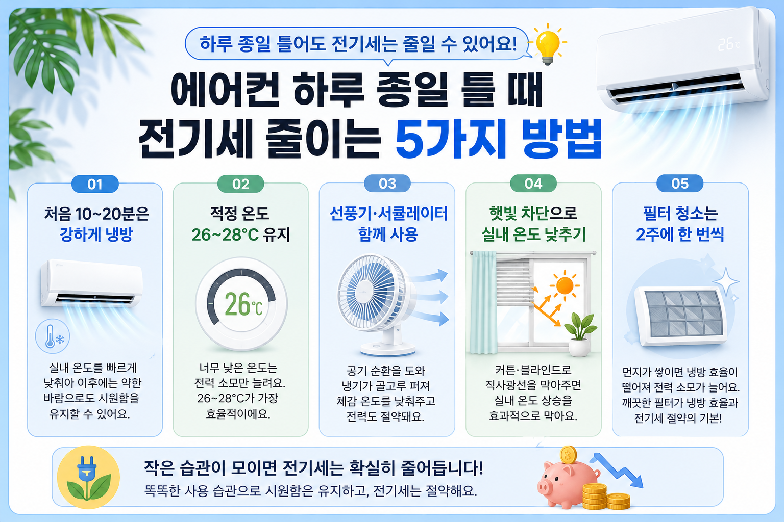 에어컨 하루 종일 틀 때 전기세 줄이는 5가지 방법