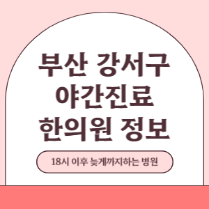부산 강서구 야간진료 한의원 병원 (18시 이후 늦게까지하는 병원)