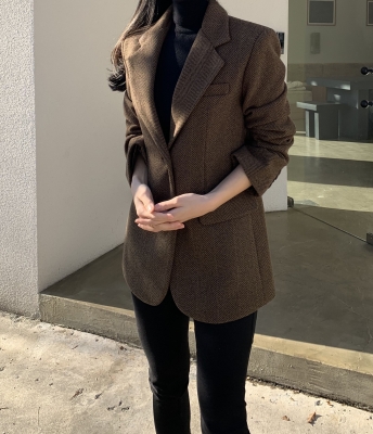 클래식 울 헤링본 자켓 겨울 여자 여성 가을 봄