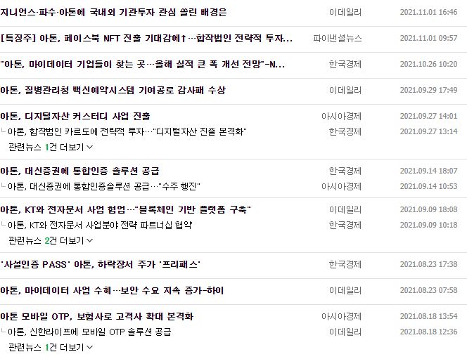 아톤 뉴스, 공시