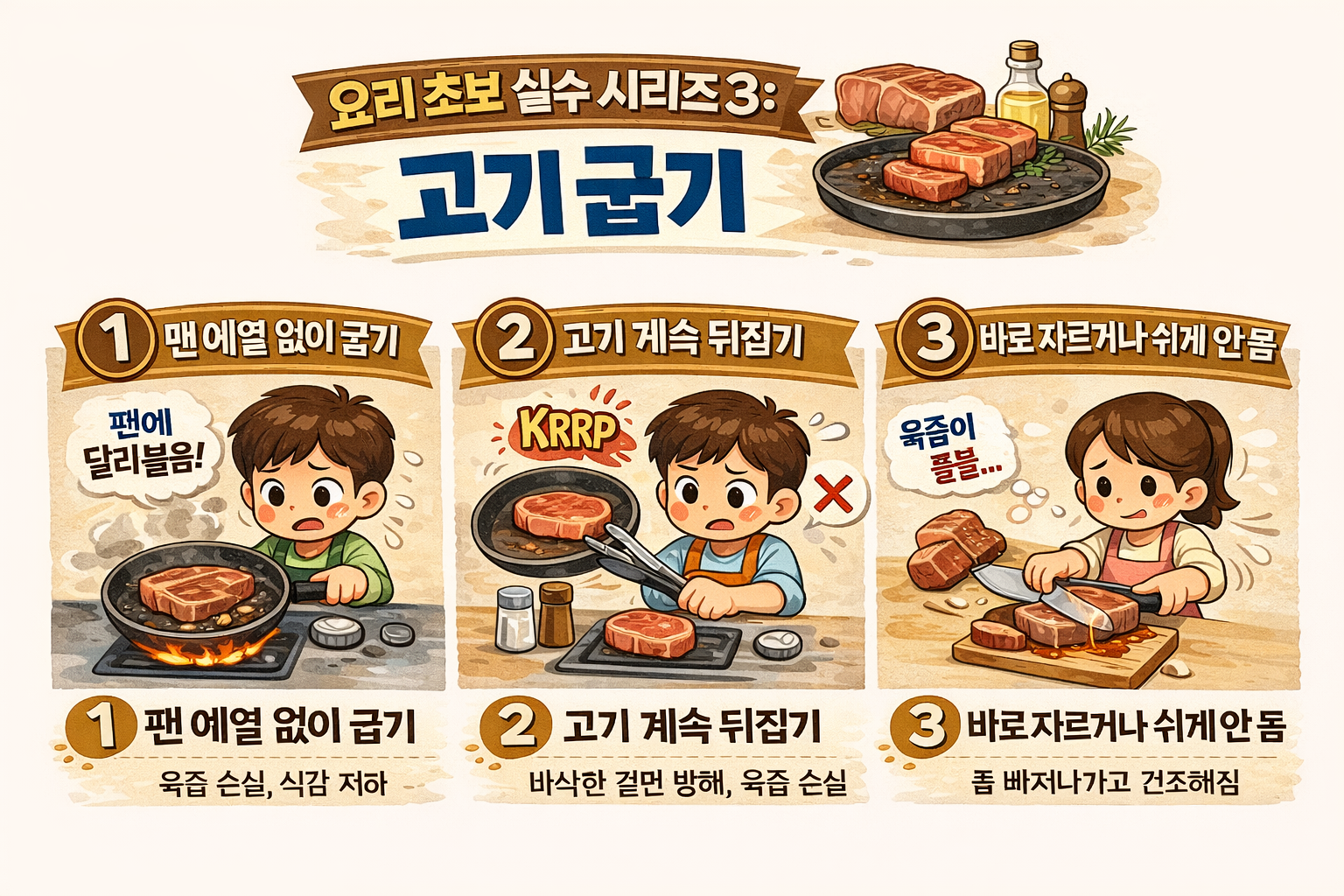 요리 초보 실수 시리즈 3 : 고기 굽기