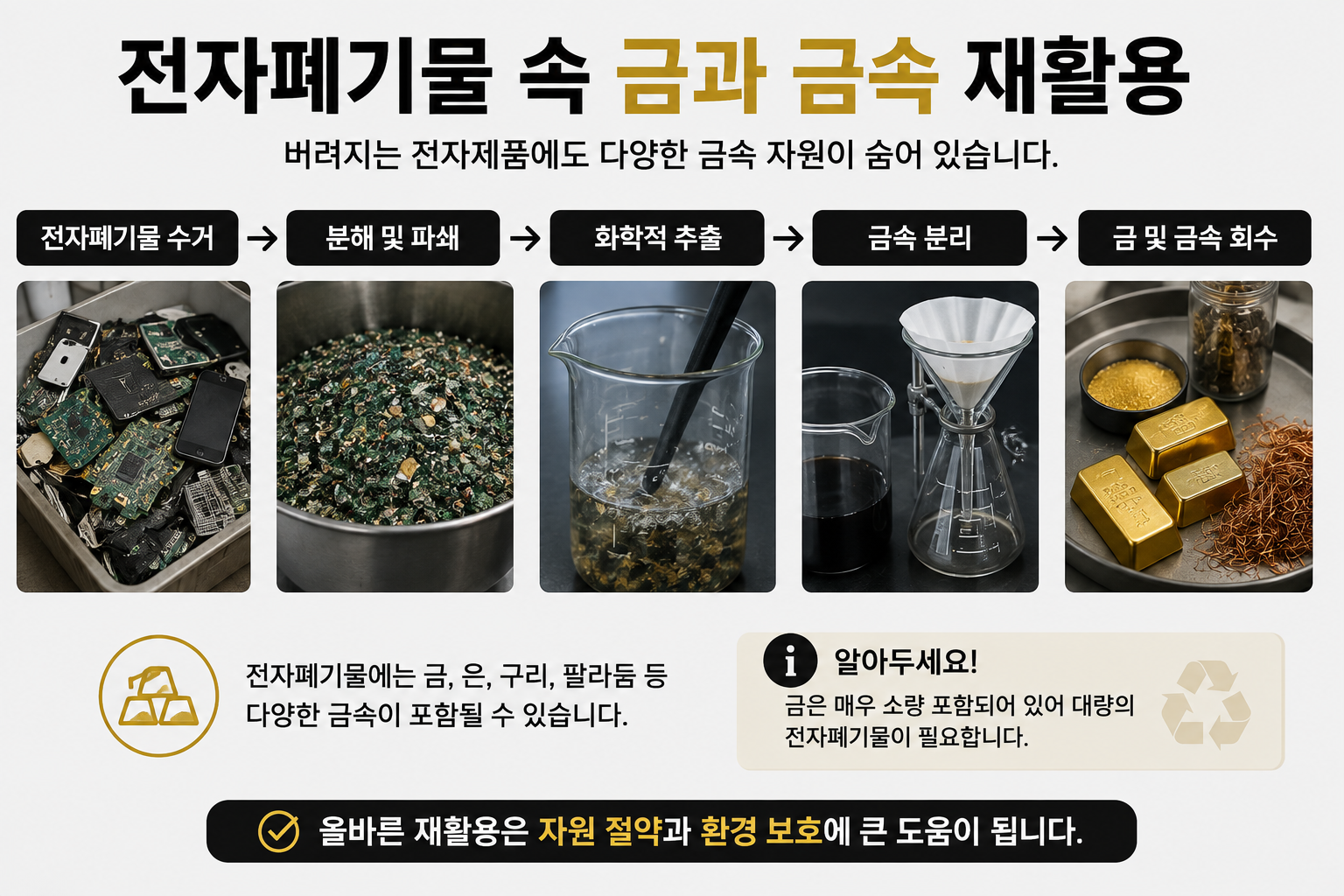 전자폐기물 속 금과 금속 재활용