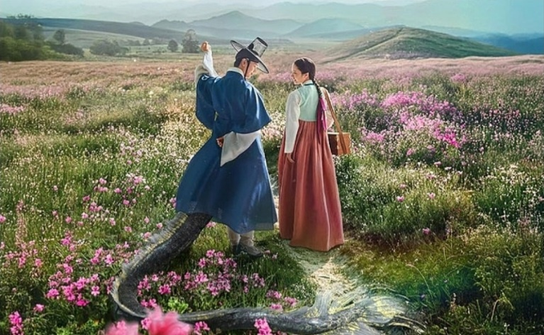 들판을 함께 거닐고있는 윤갑 과 여리 이미지