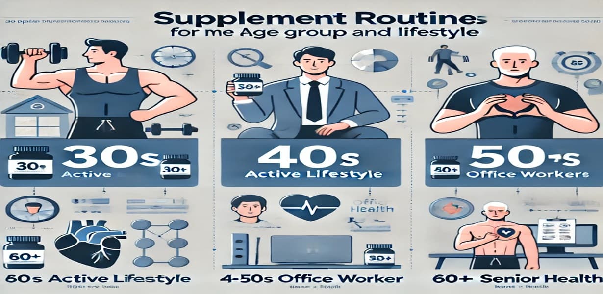 남성 연령대 및 라이프스타일별 보충제 섭취 인포그래픽