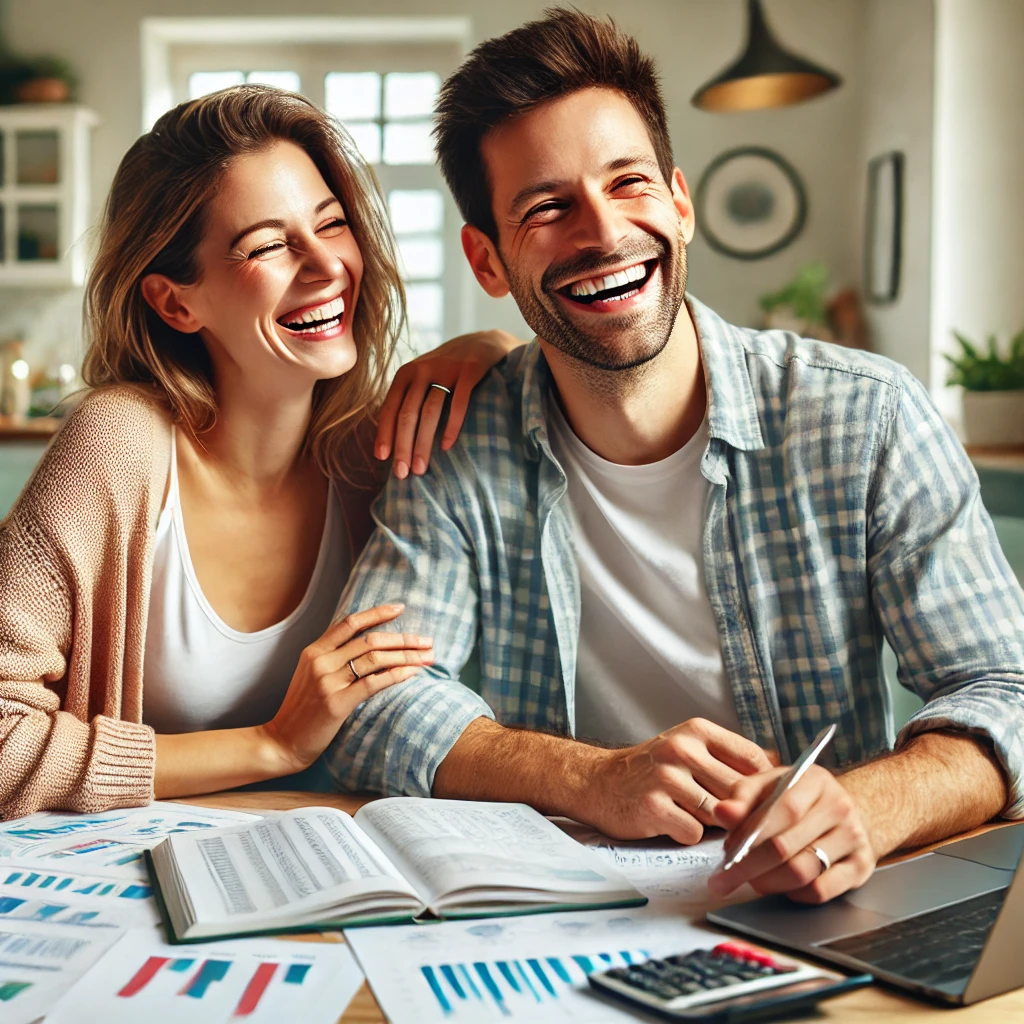 금융 재테크 공부 다정하게 하고 있는 부부모습