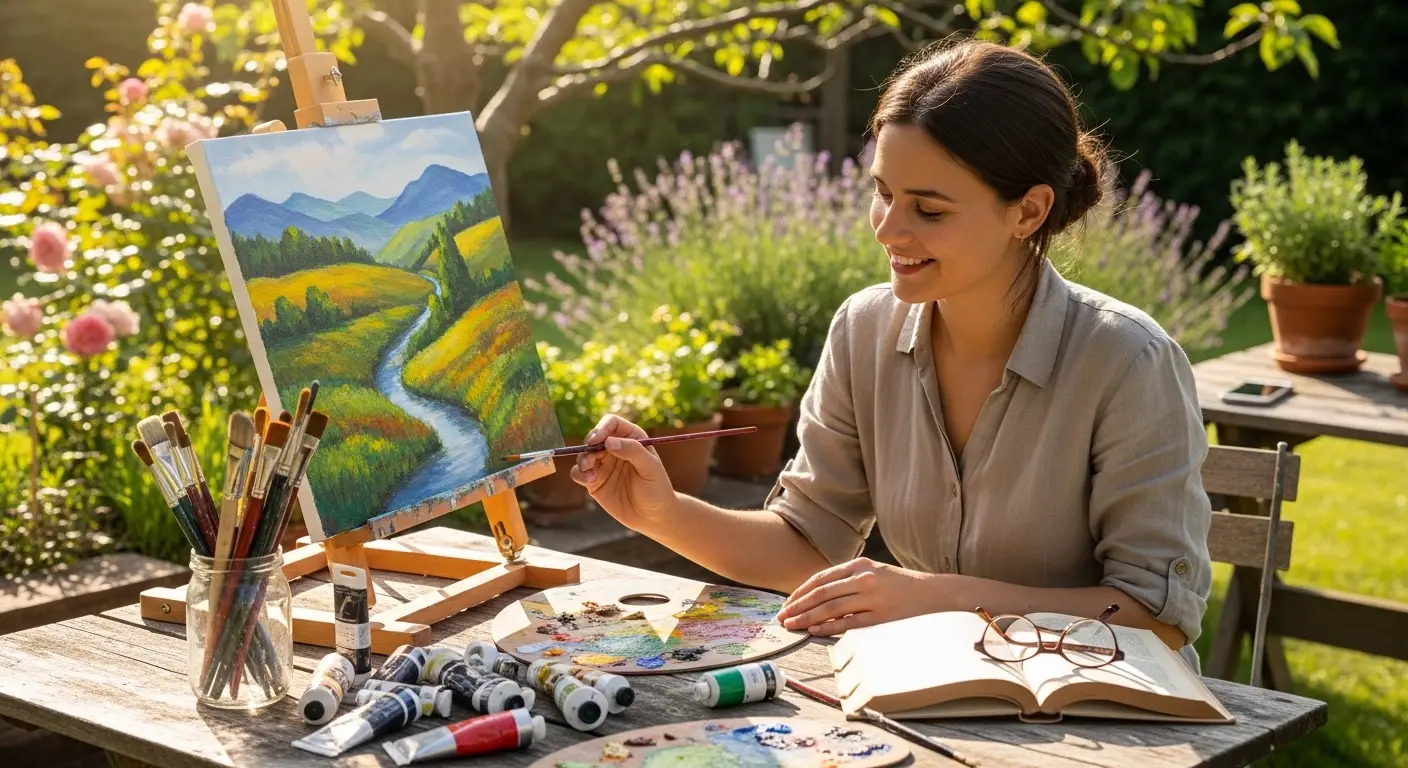 스마트폰 없이 독서나 취미 활동을 즐기며 여유로운 시간을 보내는 사람의 모습