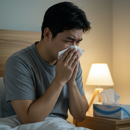 독감에 걸려 아파하고 있는 남자