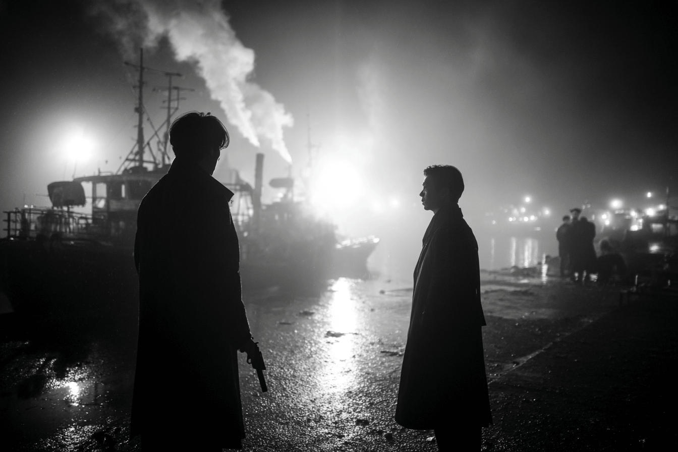 비내린-밤-항구에-서-있는-두-남자