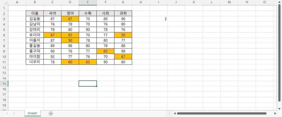 엑셀에서 N 개 이상 조건 만족하는 라인 개수 구하기 캡처5