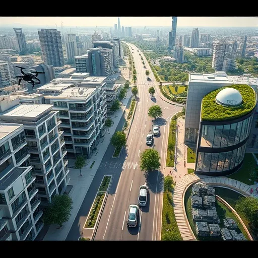 자율주행 차량, 스마트 홈, 보안 시스템 등 노타의 AI 기술이 녹아든 미래 도시의 모습을 조감도 형태로 보여줍니다. 노타 기술이 가져올 미래 사회의 변화와 편의성을 표현합니다.