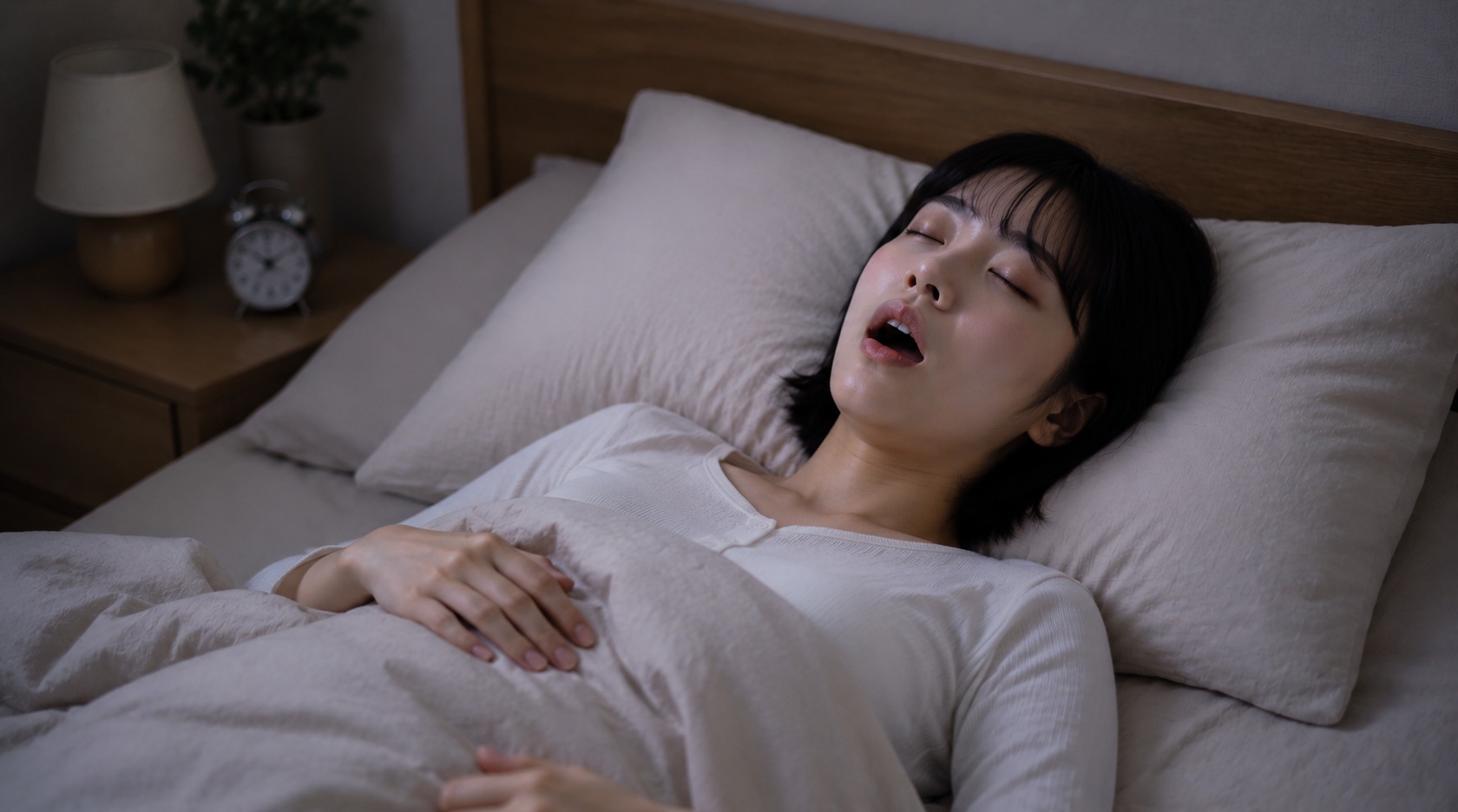 입을 벌리고 잠든 여성의 수면 모습