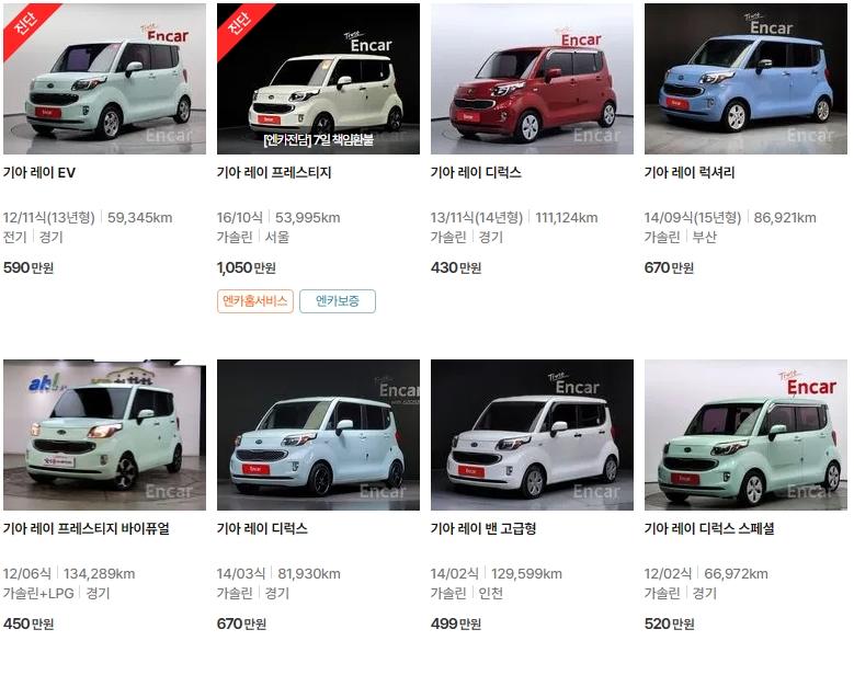 레이 중고차 가격표 (엔카)
