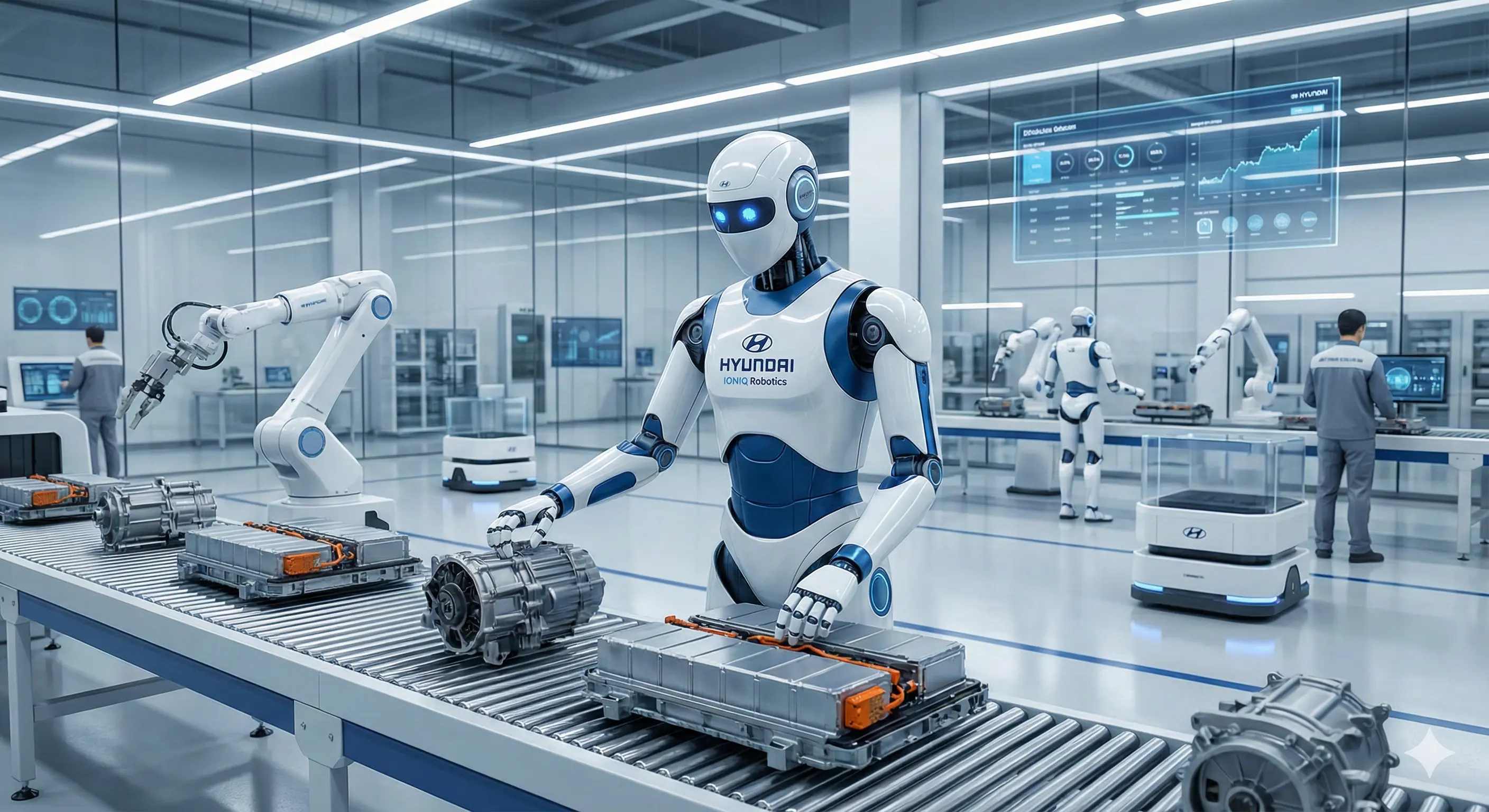 현대자동차 공장에서 부품 작업을 수행하는 양산형 아틀라스 로봇