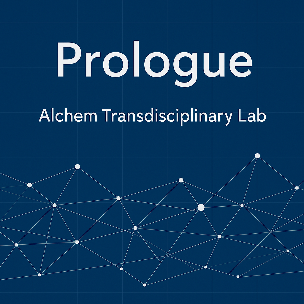 Prologue cover image for the Alchem Transdisciplinary Lab, visualizing a scientific blue information network with the title Prologue