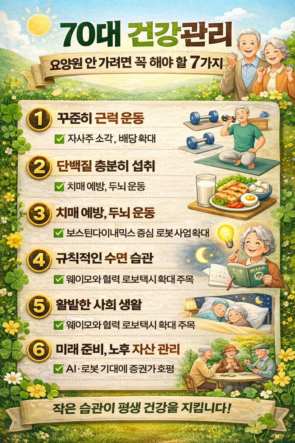 70대 건강관리, 요양원 안 가려면 꼭 해야 할 7가지