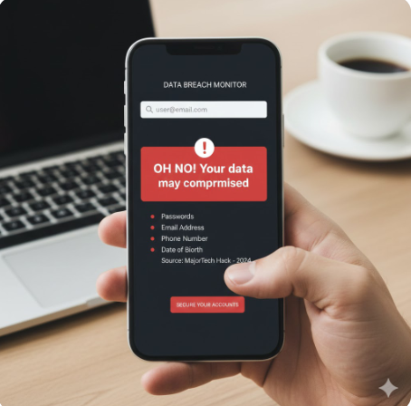 사용자가 스마트폰으로 유출 확인 웹사이트에서 자신의 정보를 검색하는 화면