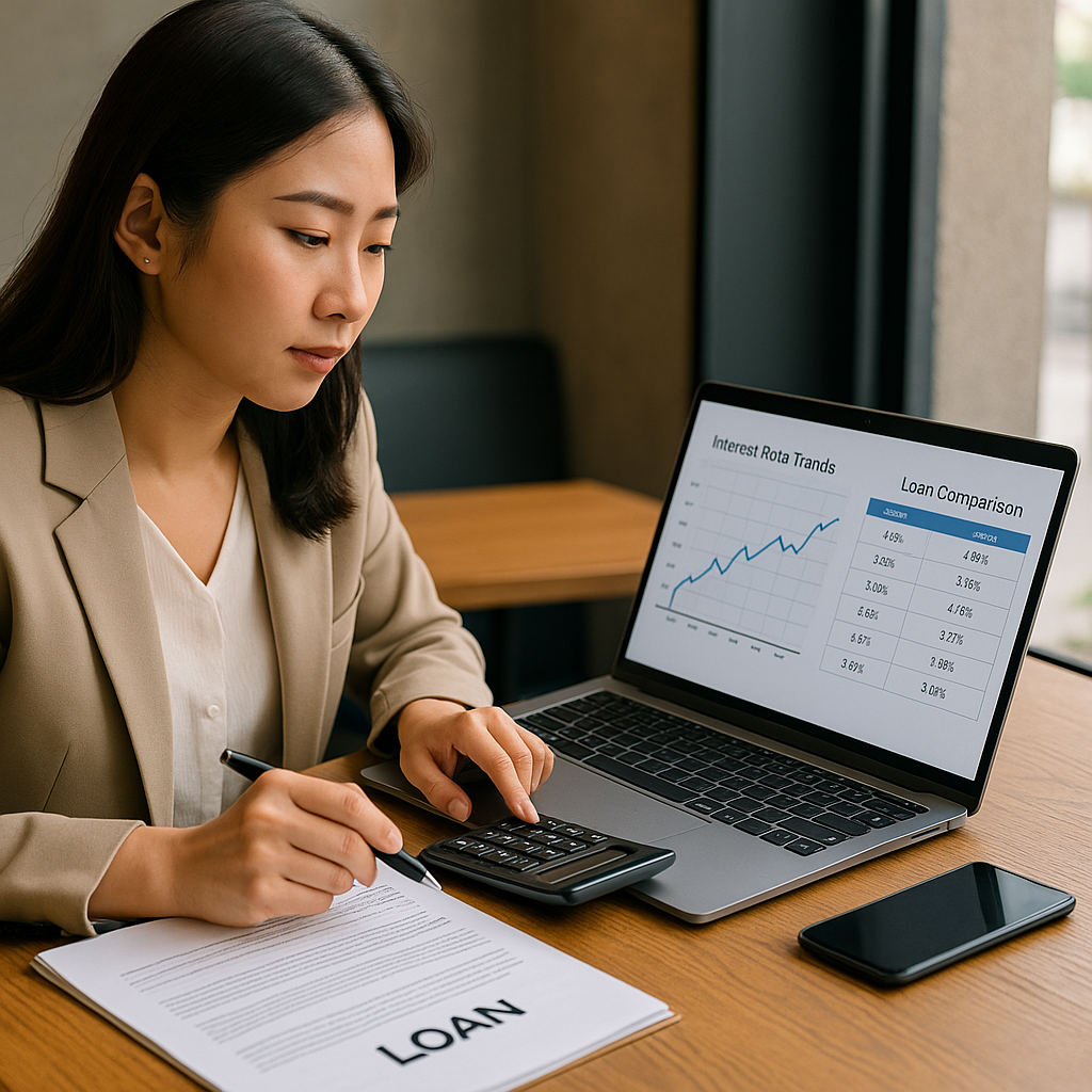 금리 추이와 대출 비교를 검토하는 직장인