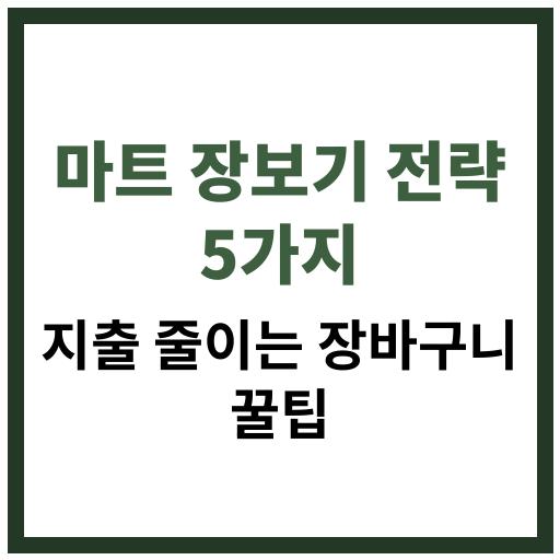 마트에서 장볼 때 지출을 줄이는 장바구니 전략을 요약한 소비자 안내 이미지