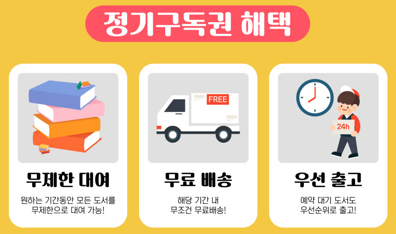 정기구독권 혜택 : 무제한 대여, 무료 배송, 우선 출고