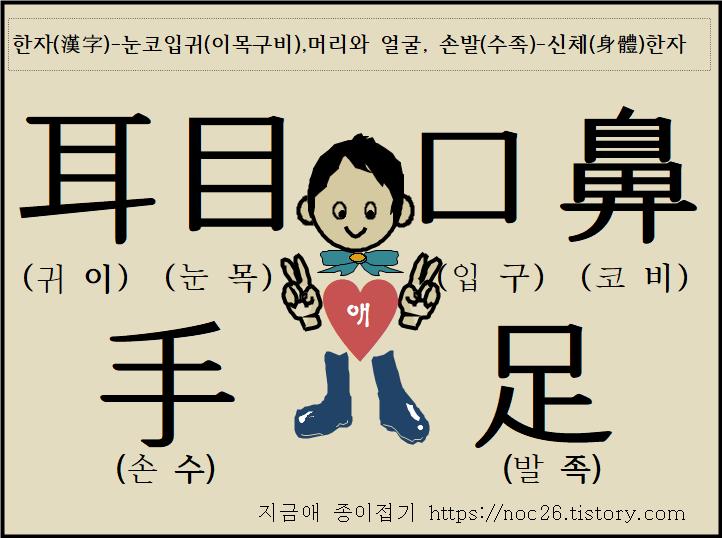 신체의 각 부분에 맞는 한자 글자를 배울 때 쉽게 보도록 큰 글씨로 글자표를 만들어 사용하면 도움이 됩니다.