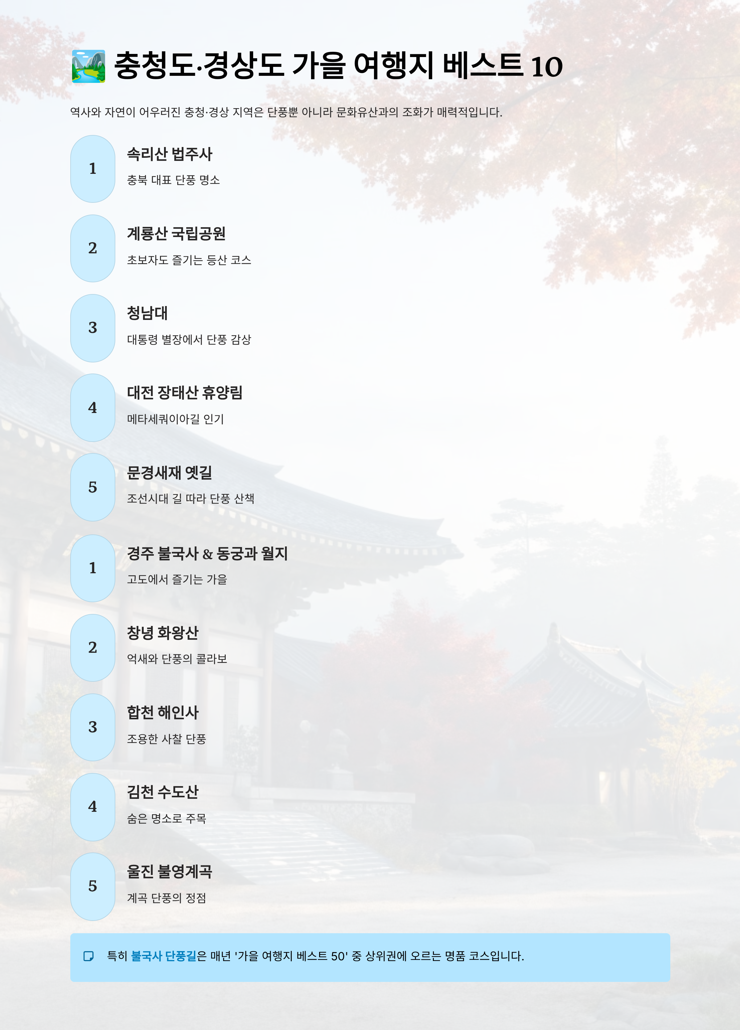 가을 여행지 베스트 50 알아보기