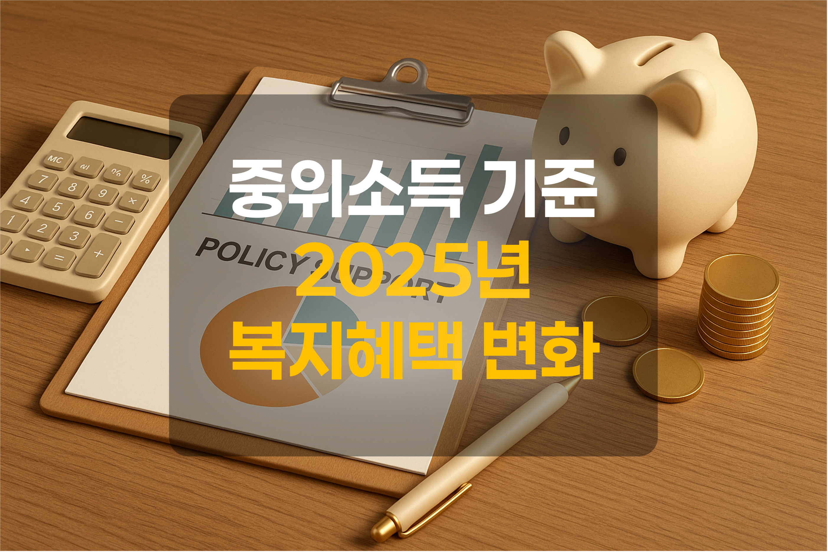 복지혜택을 표현한(계산기, 문서, 저금통, 동전, 펜) 그림