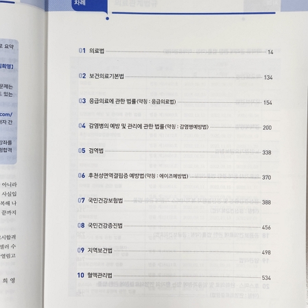의료관계법규 수험서 목차
