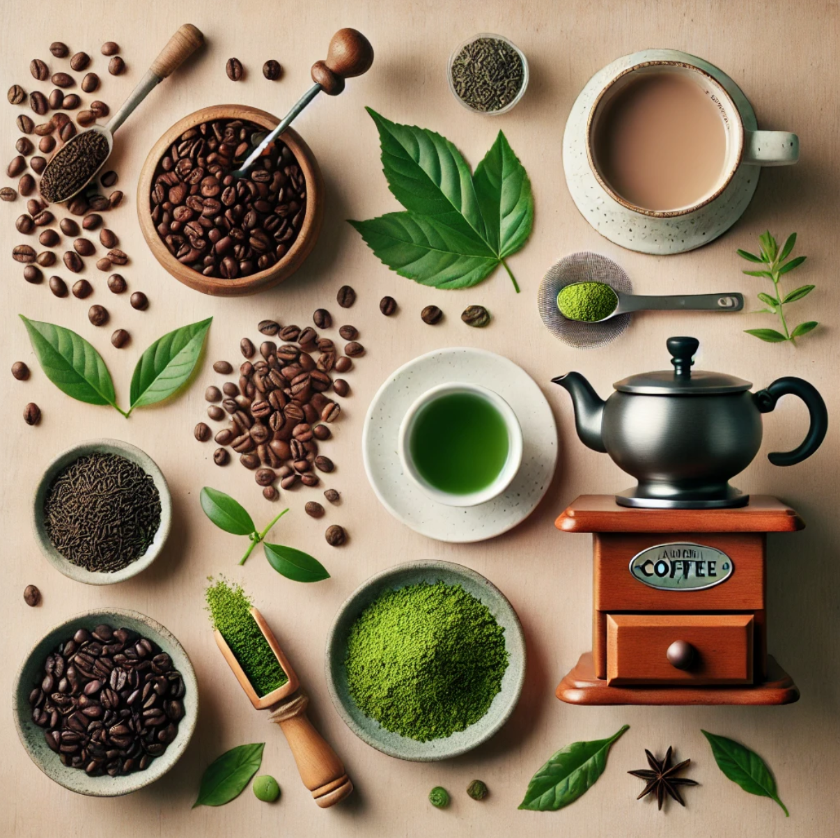 커피와 녹차 관련 이미지
