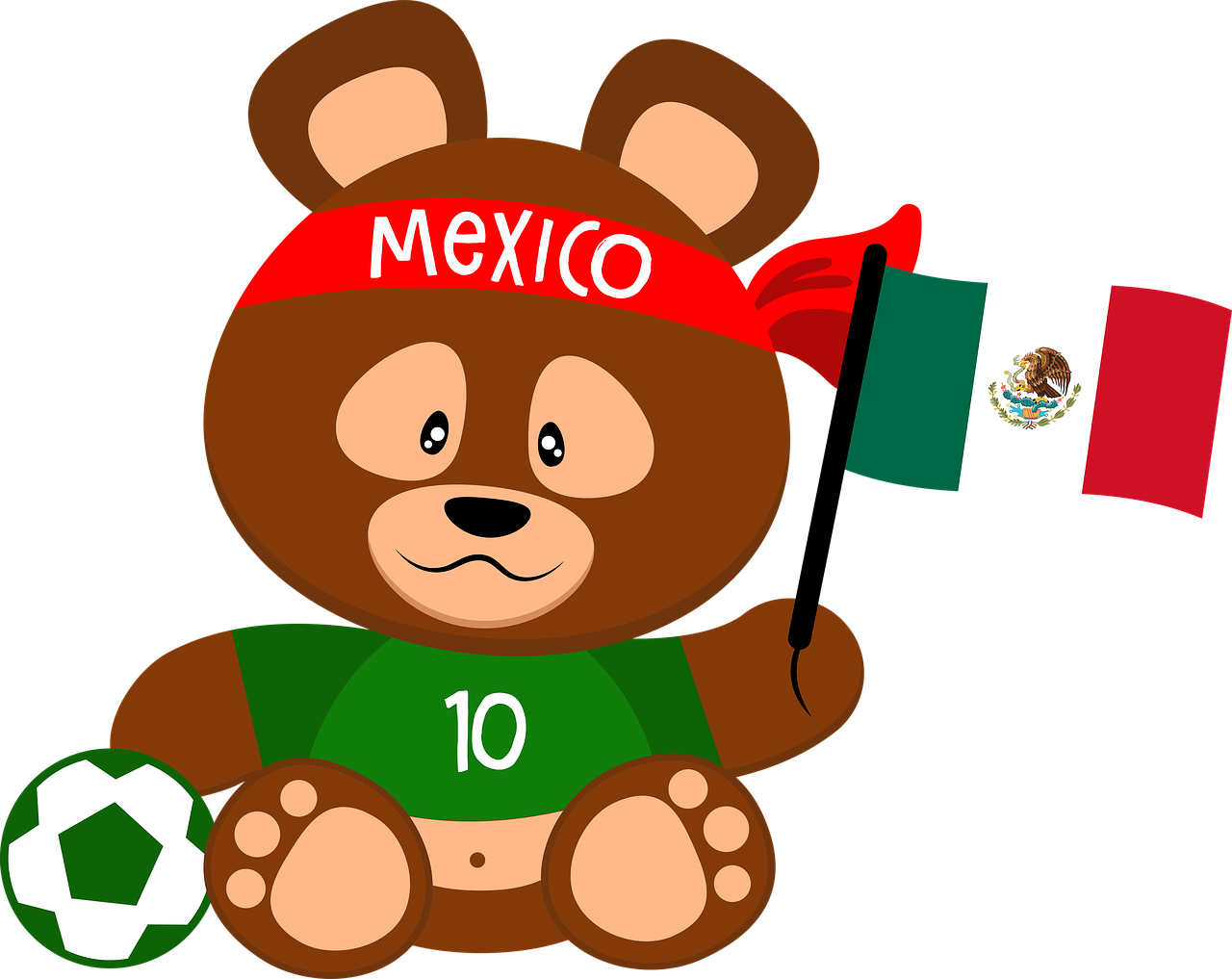 멕시코 축구공, 유니폼, 국기를 들고 있는 인형