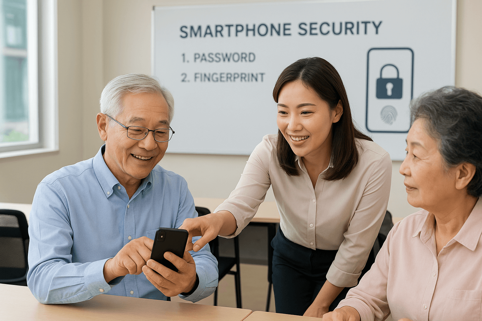 노인 대상 디지털 기기 활용 교육법: 비밀번호와 지문 인식 등록