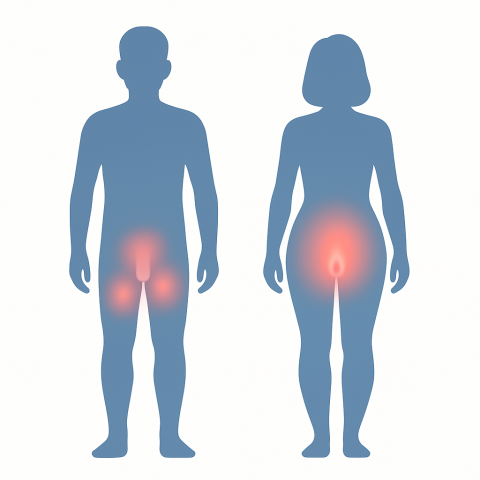 헤르페스 2형 증상 남녀별로 자주 나타나는 부위 비교 이미지