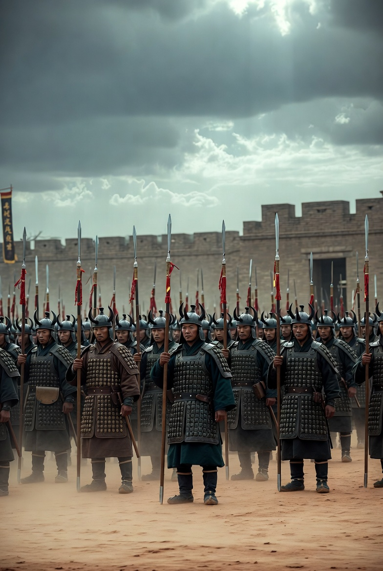 군대 병사들이 줄지어 서있는 모습