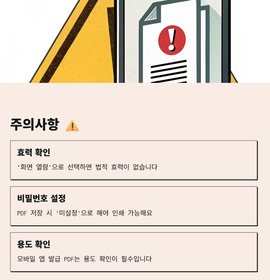 모바일 PDF 저장 시 꼭 알아야 할 주의사항 안내 이미지