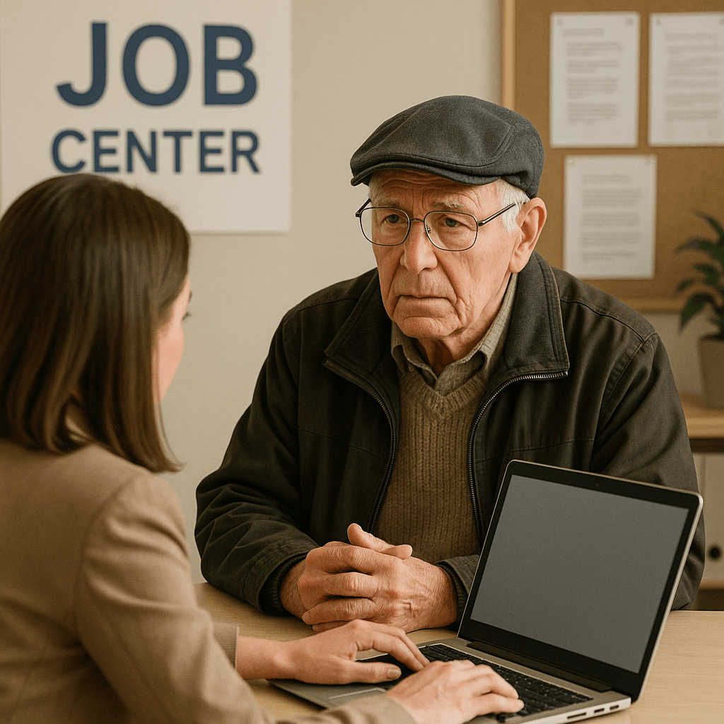 노인이 일자리 상담 받는 사진