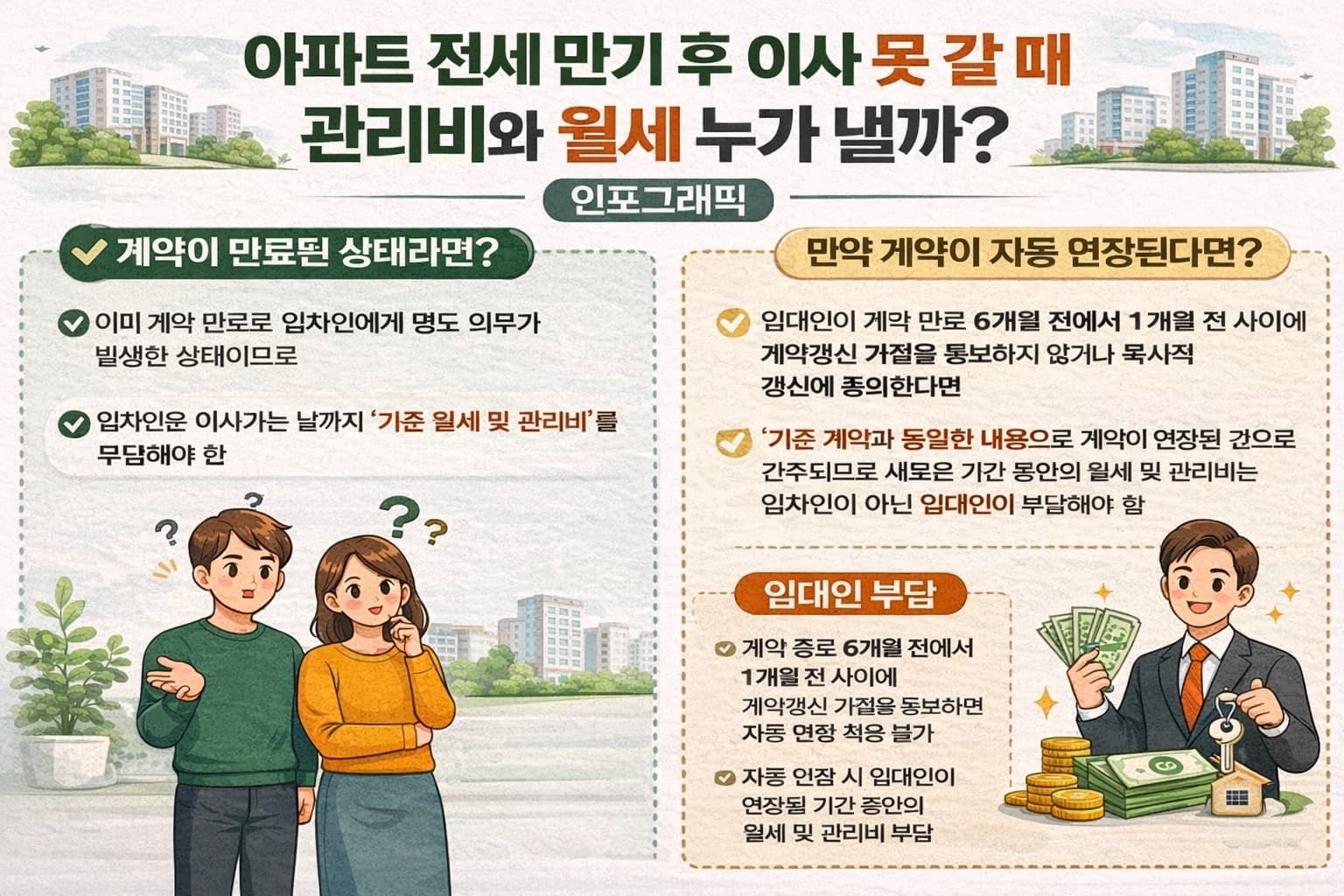 아파트 전세 만기 후 이사 관리비 월세 누 가낼까