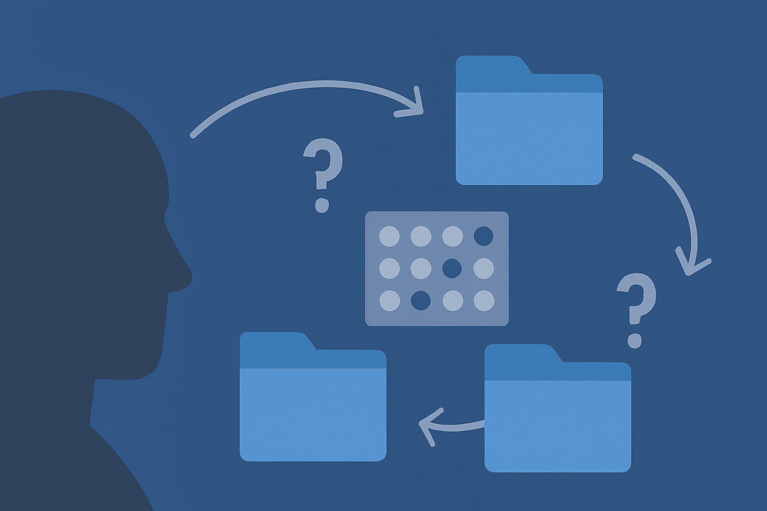 해시된 데이터가 필터를 거쳐 흐르며, 불확실성과 구조적 판단을 시각적으로 표현한 일러스트